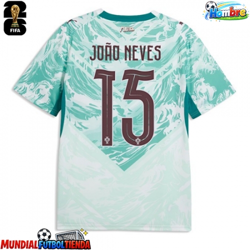 Camiseta Portugal Joao Neves #15 Segunda Equipación Replica Mundial 2026 mangas cortas